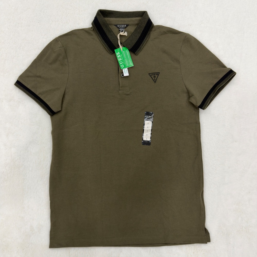 Guess Mens Olive Green Tipped Short Sleeve Polo Shirt Size Small NWT X6GP00